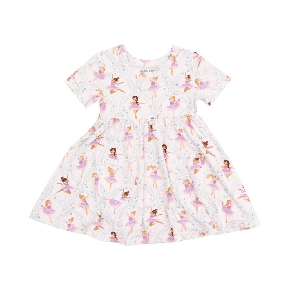 Angel Dear Baby Girl Short Sleeve Twirly Dress Bow Ballerinas Bamboo 6-12M NWT